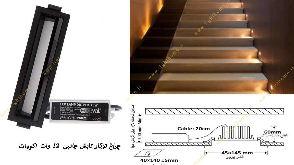 چراغ توکار تابش جانبی 12 وات LED High Power اکووات