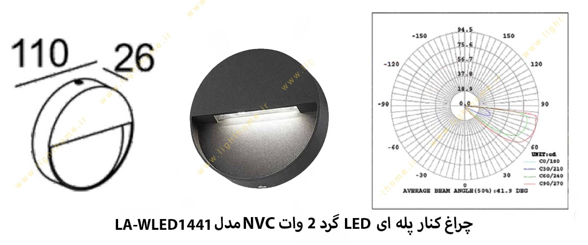 چراغ کنار پله ای LED گرد 2 وات NVC مدل LA-WLED1441