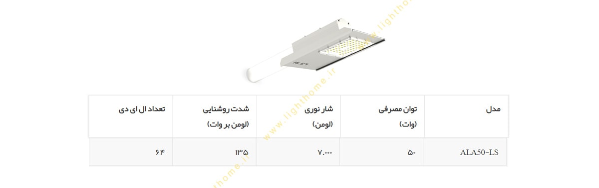 چراغ خیابانی 50 وات الف مدل آرال