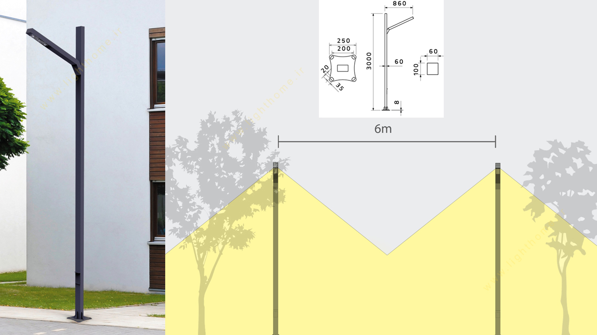 چراغ خیابانی تک شاخه 60 وات 3 متر شعاع مدل SH-S631