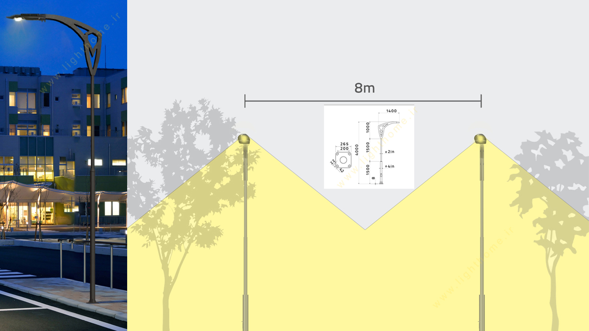 پایه چراغ خیابانی تک شاخه 4 متر شعاع مدل SH-AR9741