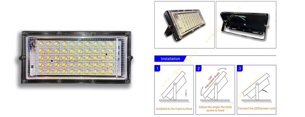 پروژکتور LED SMD اکونومی ۵۰ وات 12 ولتی بدنه مشکی