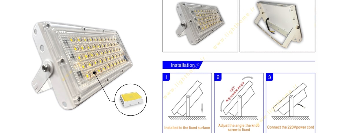 پروژکتور LED SMD اکونومی ۵۰ وات 220 ولتی بدنه سفید