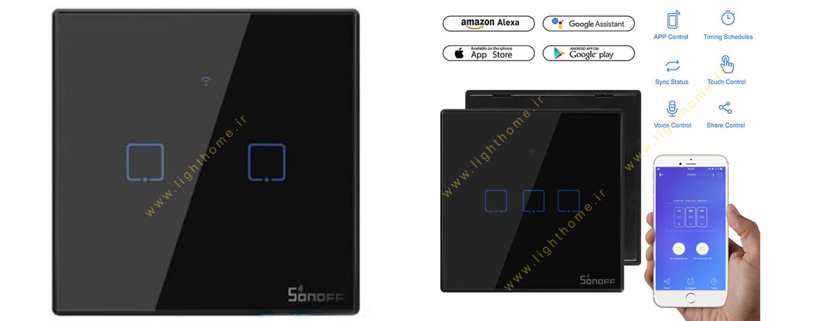 کلید لمسی مشکی دو پل هوشمند SONOFF مدل T2EU2C