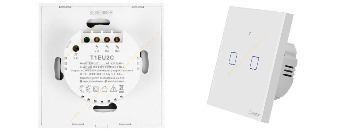 کلید لمسی سفید دو پل هوشمند SONOFF مدل T2EU2C