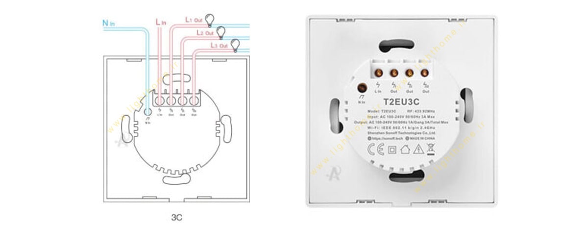 کلید لمسی سفید سه پل هوشمند SONOFF مدل T2EU3C