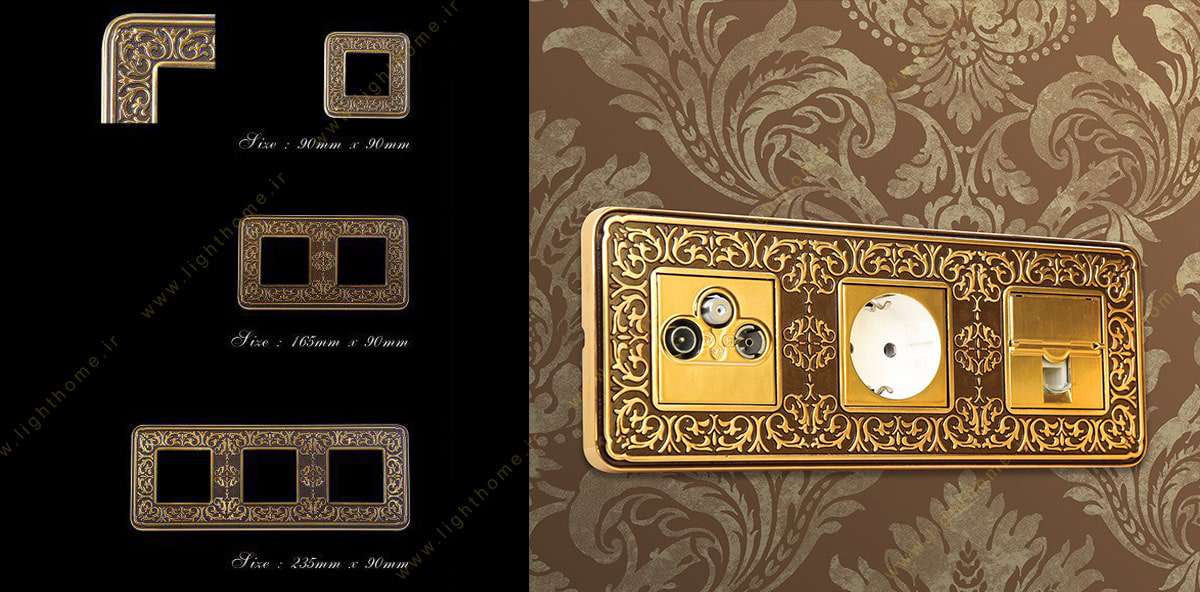 کلید و پریز آنتیکو سری فیوره طلایی با کادر پتینه ایتالیایی