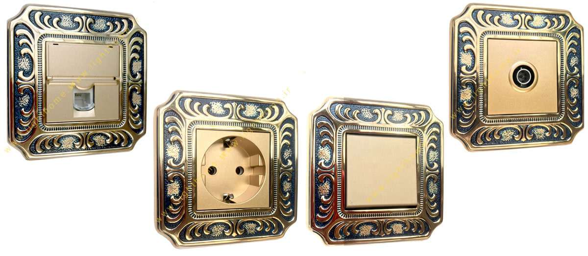 کلید و پریز antico سری ویتا طلایی با پتینه سرمه ای