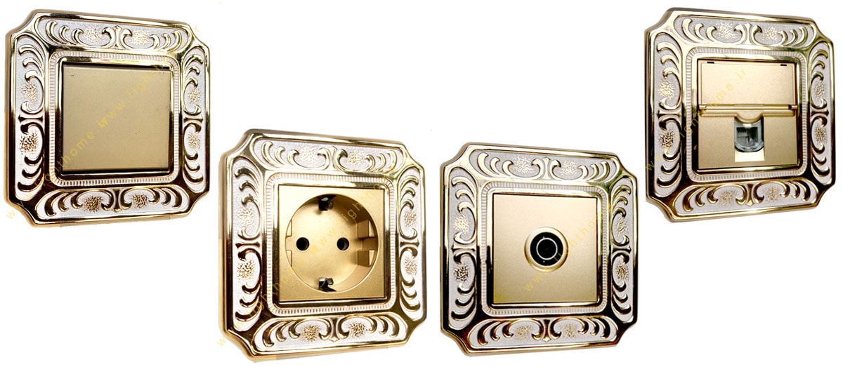 کلید و پریز آنتیکو سری ویتا طلایی با کادر پتینه سفید