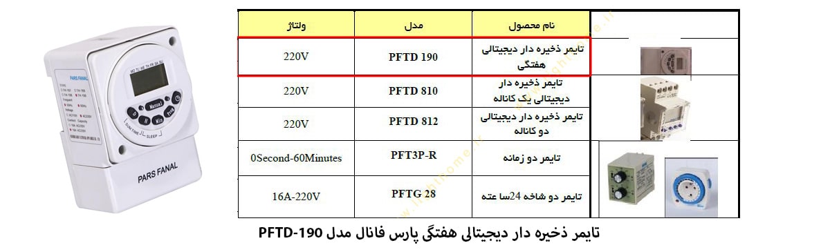 تایمر ذخیره دار دیجیتالی هفتگی پارس فانال مدل PFTD-190