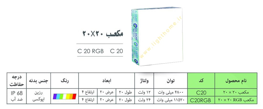 سنگ مکعب نورانی C20 با درجه حفاظت IP68