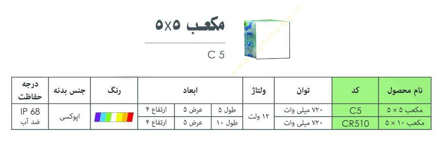 سنگ نورانی مکعب 5×5 سانتیمتر ضد آب ایاز