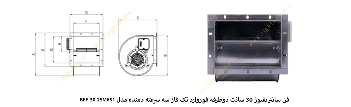 فن سانتریفیوژ 30 سانت دوطرفه فوروارد تک فاز سه سرعته دمنده مدل BEF-30-25M6S1