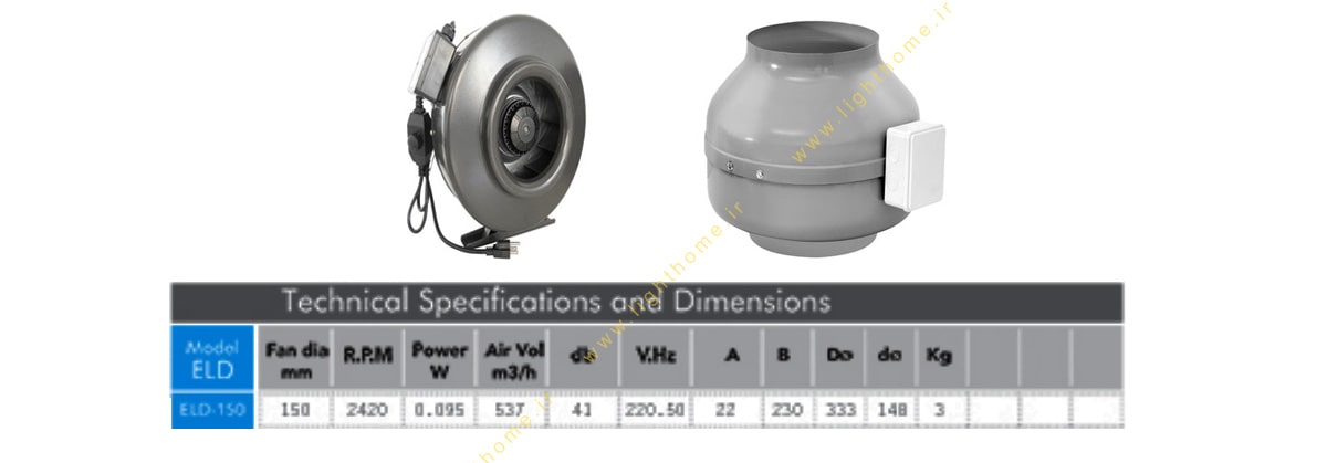 هواکش بین کانالی 15 سانتی مدل ELD Radial خزرفن