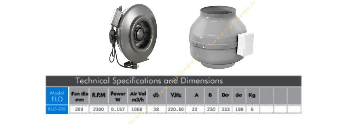 هواکش بین کانالی 20 سانتی مدل ELD Radial خزرفن