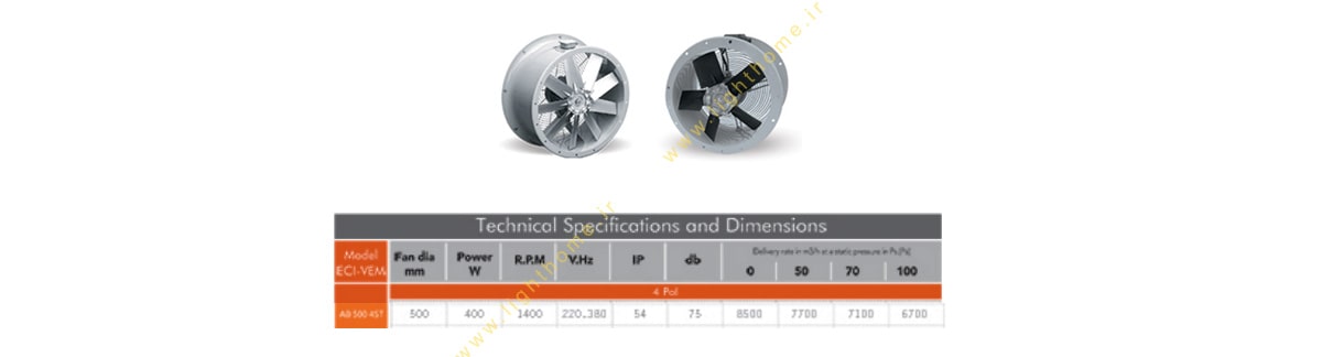 هواکش آکسیال کانالی مدل AB-504-1 خزرفن