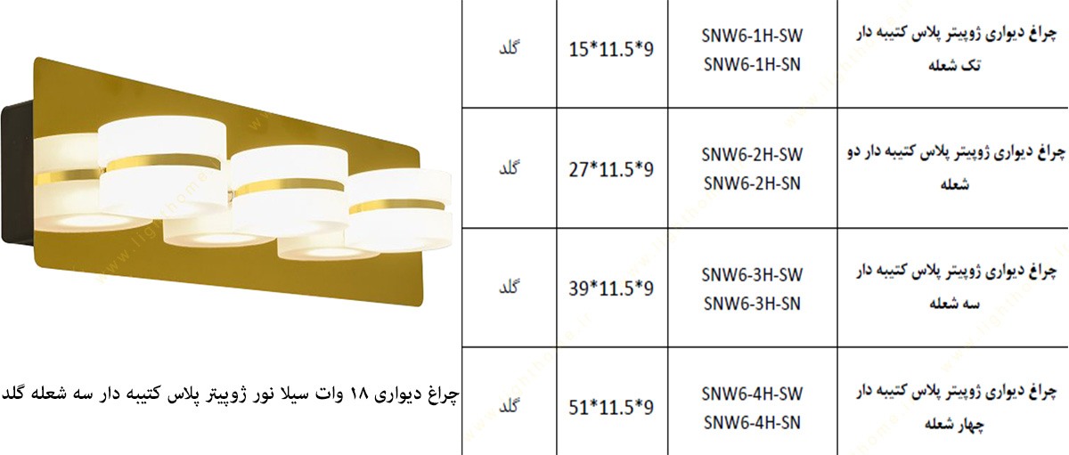 چراغ دیواری سه شعله 18 وات سیلانور مدل ژوپیتر پلاس کتیبه دار گلد