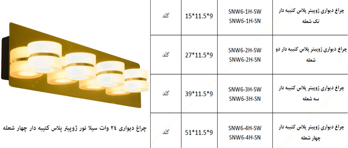 چراغ دیواری 24 وات مدل ژوپیتر پلاس کتیبه دار چهار شعله گلد سیلا نور