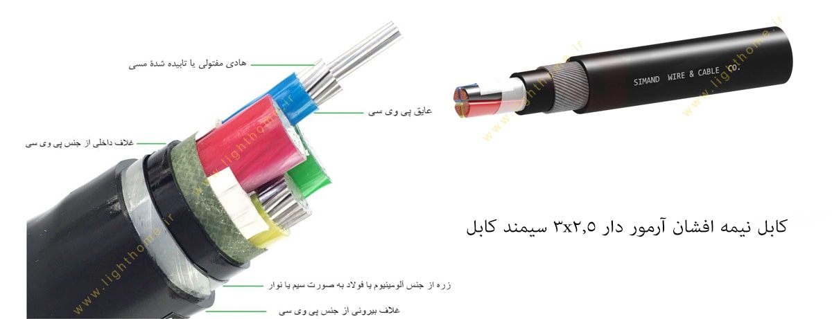 کابل نیمه افشان آرمور دار 3x2.5 سیمند کابل