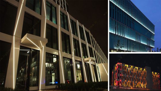 نورپردازی نمای ساختمان با نور خطی